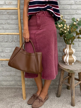 Denim Midi Skirt / Bordeaux