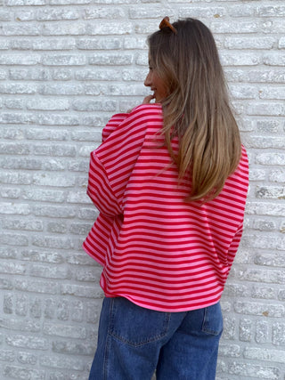Striped Long Sleeve Top / Red-Pink