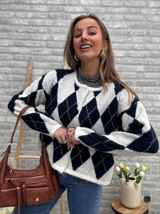 Checkered Knit Gilet / Blue-Grey