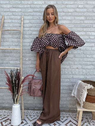 Satin Palazzo Pantalon / Chocolate Brown