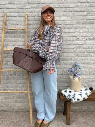 Checked Statement Blouse / Blue-Grey