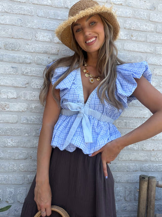 Gingham Ruffle Top / Blue