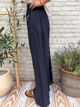 Linen Wide Pants / Dark Blue