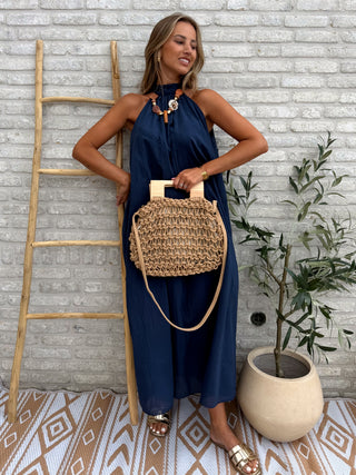 Crinkle Halter Maxi Dress / Blue