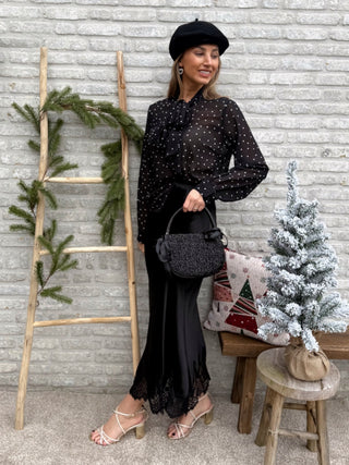 Polka Dot Chiffon Blouse / Black