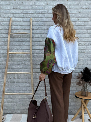 Statement Bomber Sweater / Grey-Olive Green