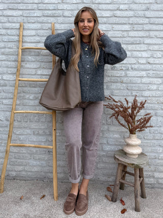 Washed Mom Jeans / Taupe