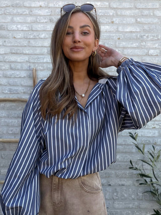 Striped Bomber Fit Shirt / Blue