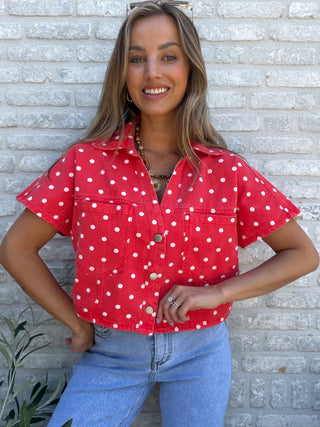 Short Sleeve Polka Jacket / Red