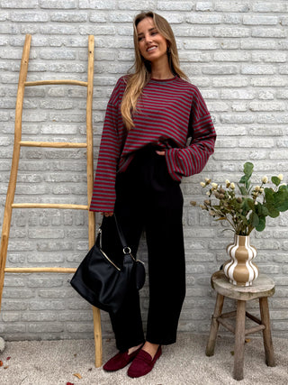 Striped Cotton Blouse / Grey-Bordeaux