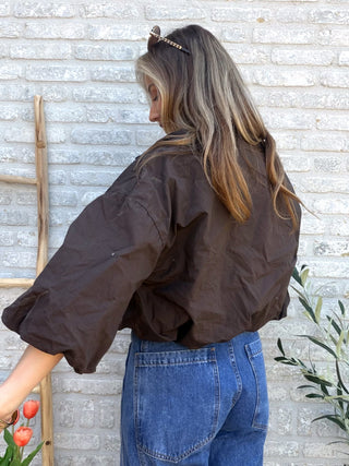 Crop Bomber Jacket / Brown