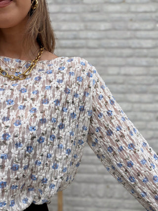 Floral Textured Blouse / White