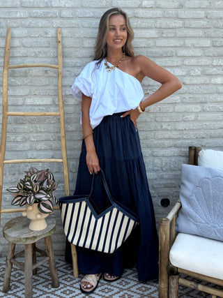 One Shoulder Puff Top / White