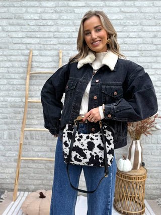 Sherpa Collar Denim Jacket / Black