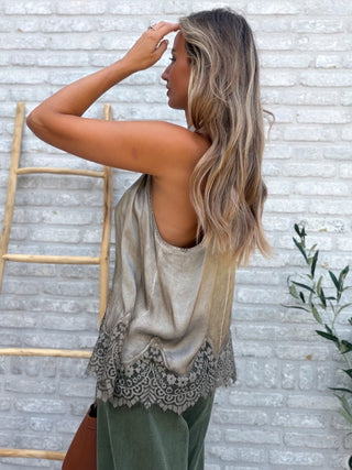 Lace Halter Top / Taupe
