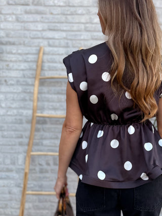Polka Dot Satin Top / Brown