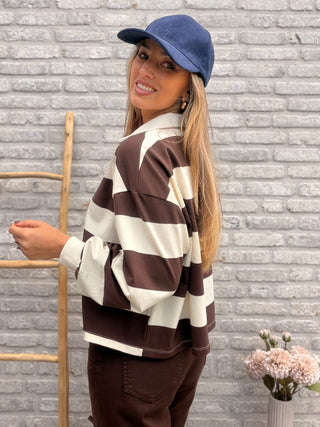 Striped Polo Blouse / Beige-Brown