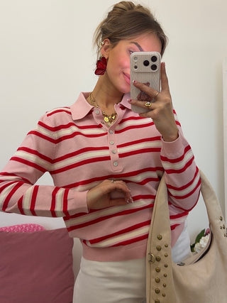 Knit Polo / Pink-Red