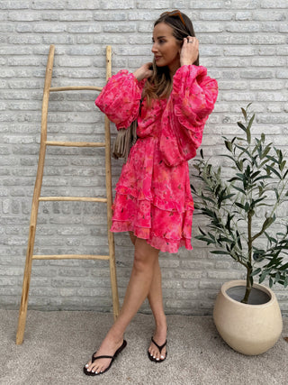 Layered V-Dress / Fuchsia