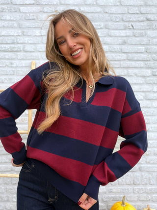 Striped Polo Knit / Bordeaux-Navy