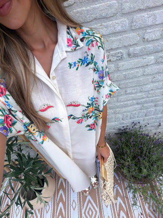 Linen Bloom Dress / White