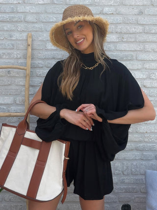 Plissé Playsuit / Black