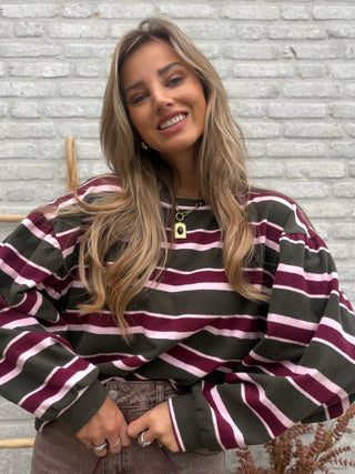 Soft Stripe Knit / Khaki-Bordeaux