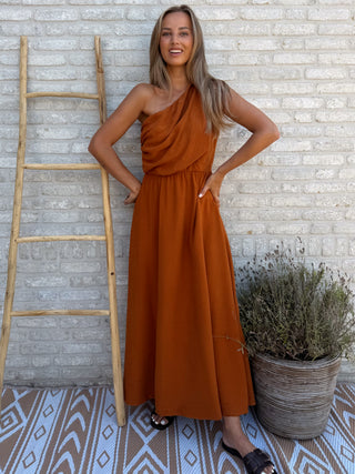 One Shoulder Dress / Rust