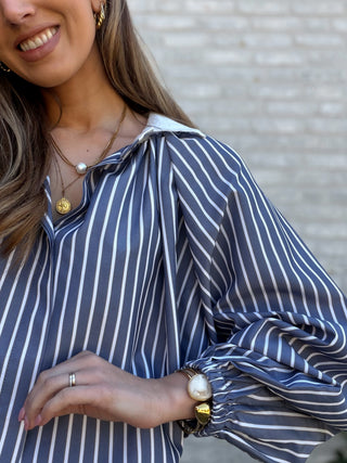 Striped Bomber Fit Shirt / Blue