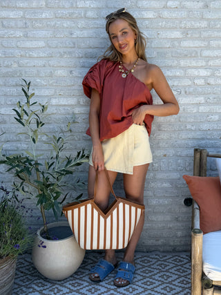 One Shoulder Puff Top / Terracotta