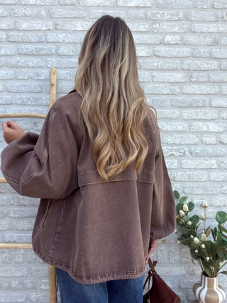 Washed Denim Bomber Jacket / Taupe