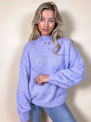 Round knitted heart sweater / Lila