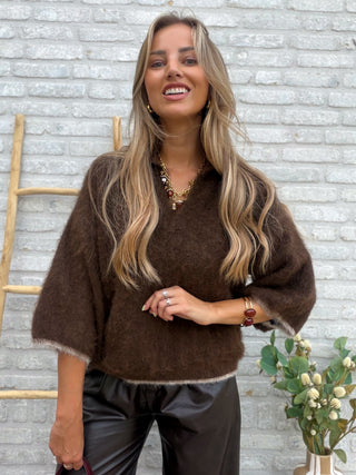 Soft V-Neck Knit / Brown