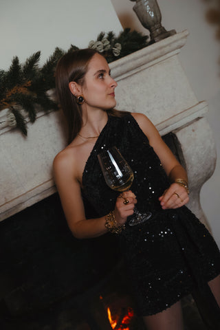 Velvet Sequin One-Shoulder Dress / Black