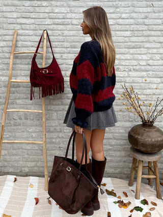 Striped Ruffle Knit / Blue-Burgundy
