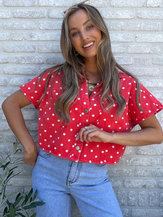 Short Sleeve Polka Jacket / Red
