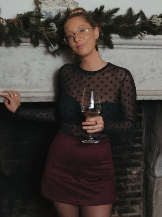 Polka Dot Mesh Sheer Blouse / Black