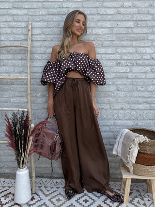 Satin Palazzo Pantalon / Chocolate Brown