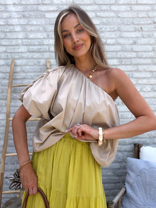 One Shoulder Puff Top / Beige