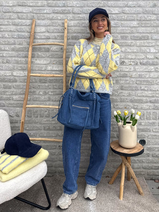 Checkered Knit Gilet / Yellow-Grey