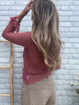 Sheer Lace Longsleeve / Old Rose