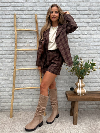 Checked Tailored Blazer / Brown