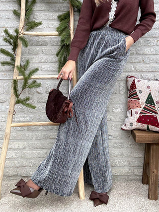 Shimmering Wide Leg Pants / Silver