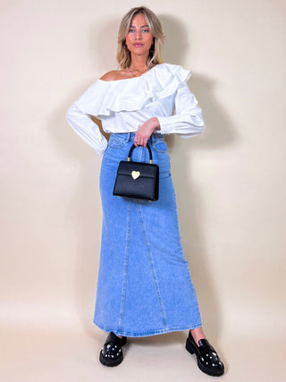 Denim Wide Maxi Skirt / Blue