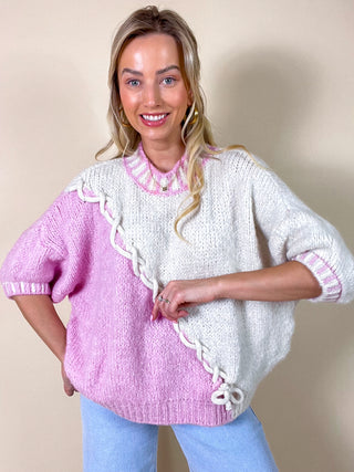 Braided Pastel Sweater / Pastel Pink