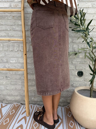 Denim Midi Skirt / Taupe