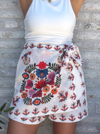 Bohemian Bloom Skort / White-Multi