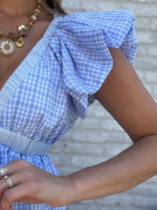 Gingham Ruffle Top / Blue