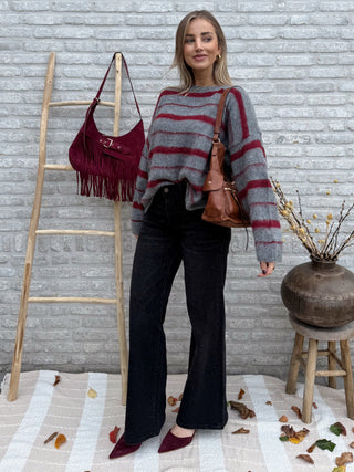 Striped Soft Knit / Grey & Burgundy