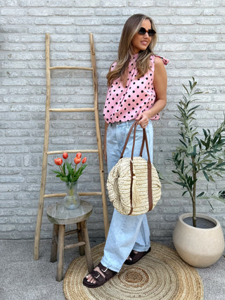 Polka Open Back Top / Pink